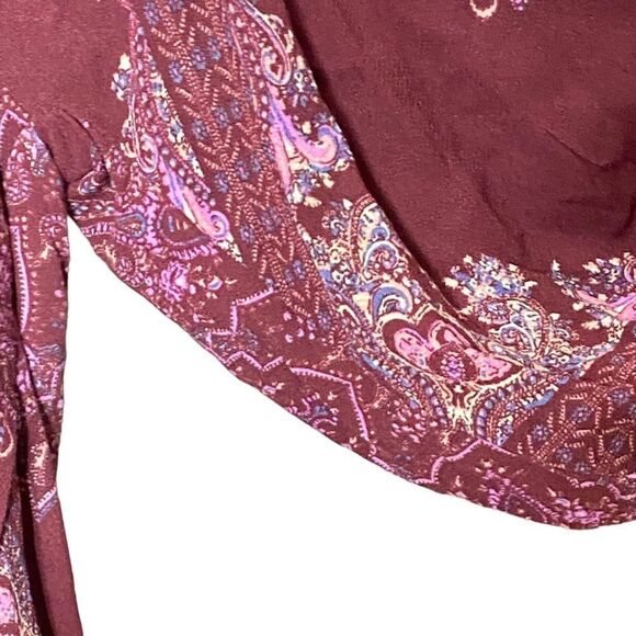 Free People Sz Sm Maroon Floral Girl Talk Printed Oversized Tunic Top Blouse - Picture 4 of 8